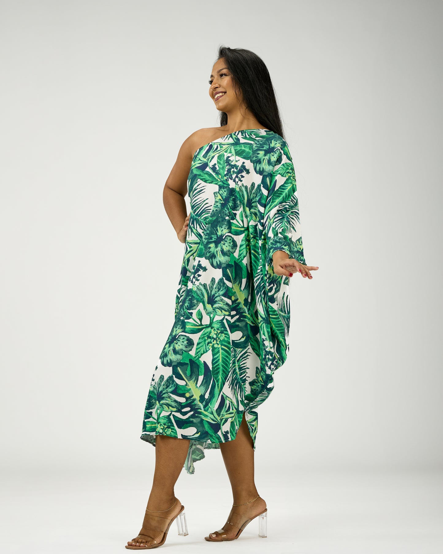 ADRIANA ONE SHOULDER KAFTAN MIDI