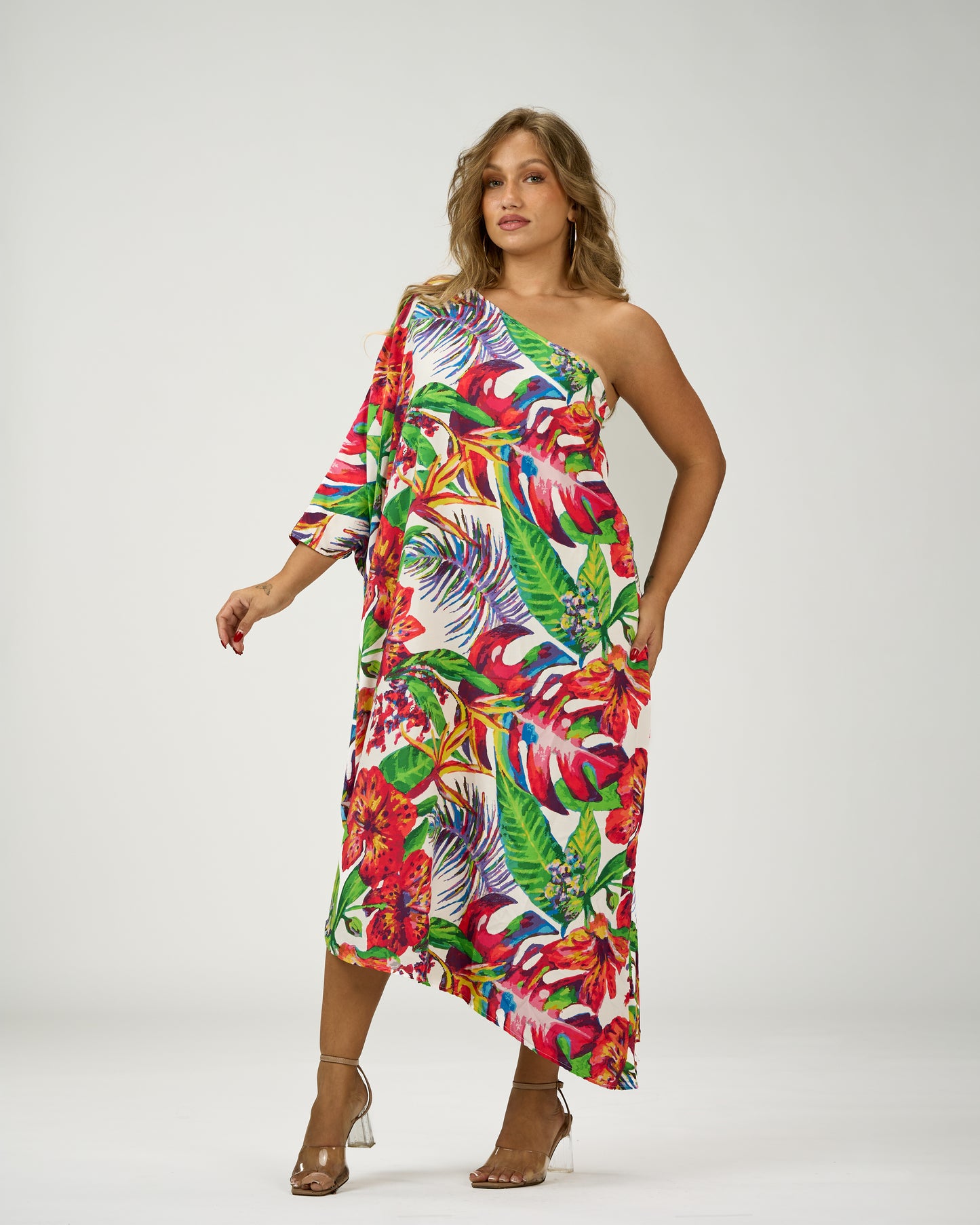 ADRIANA ONE SHOULDER KAFTAN MIDI