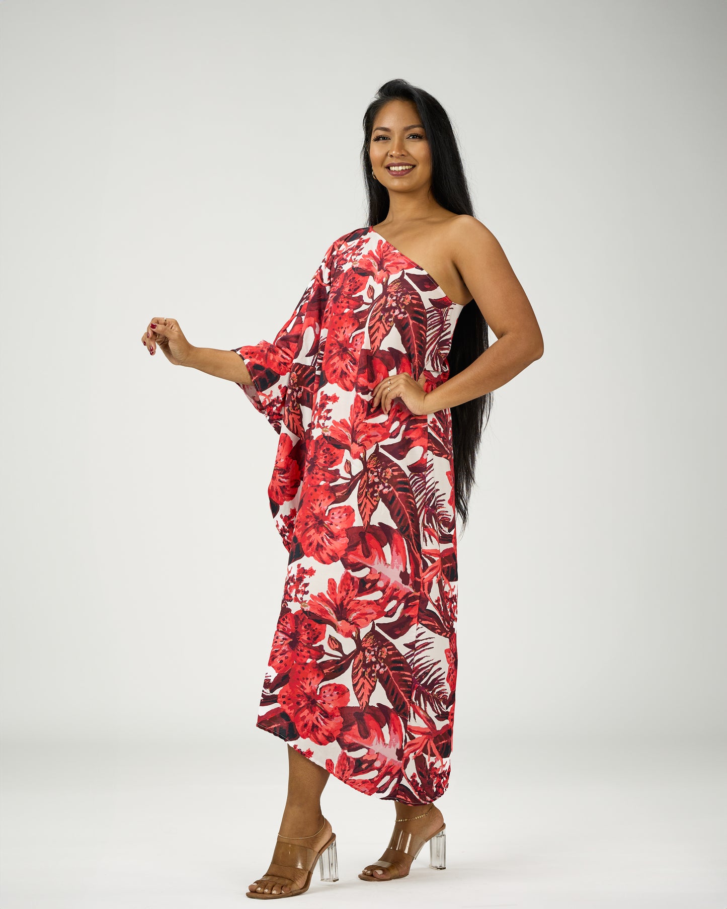 ADRIANA ONE SHOULDER KAFTAN MIDI