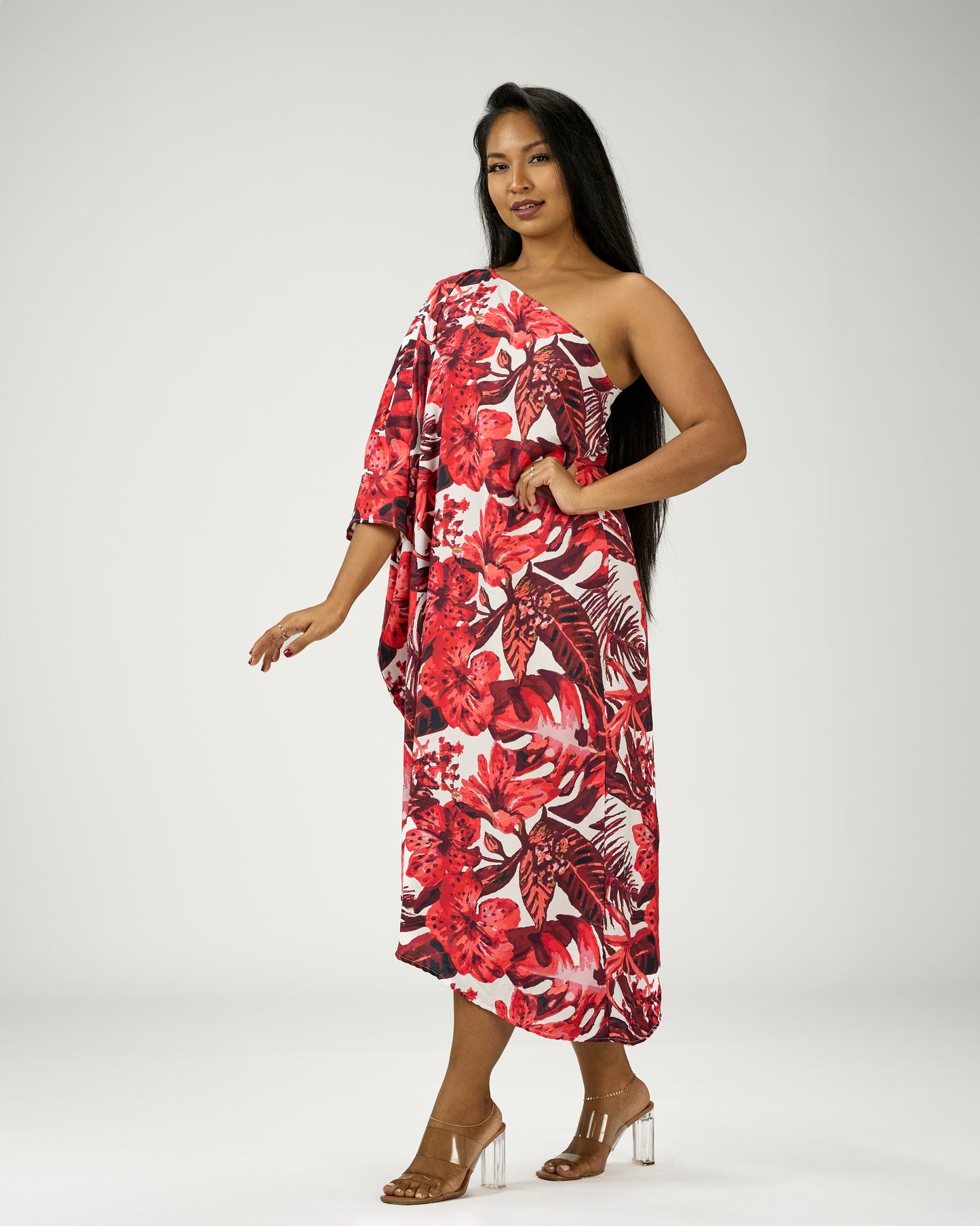 ADRIANA ONE SHOULDER KAFTAN MIDI