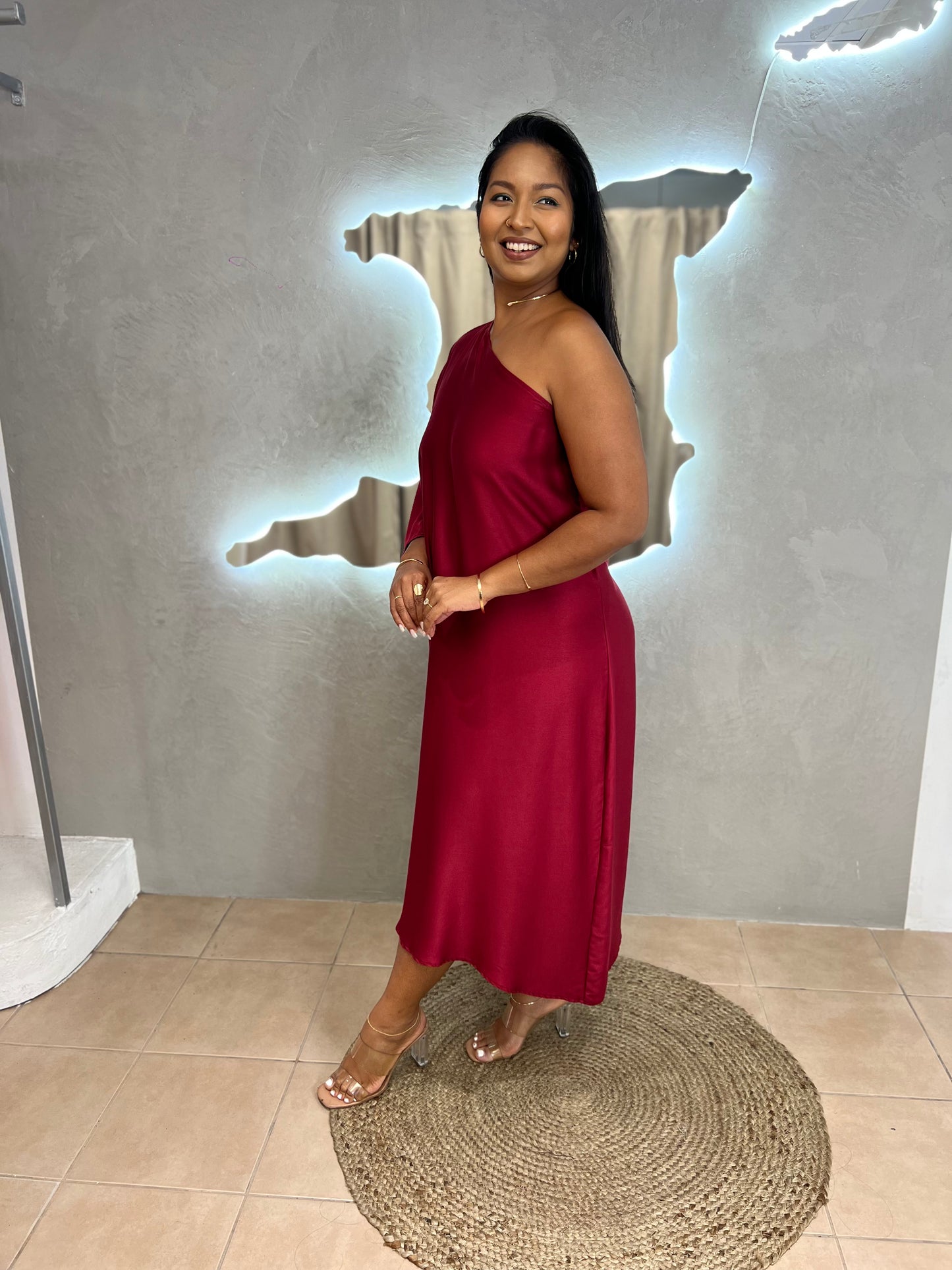 ADRIANA ONE SHOULDER KAFTAN MIDI