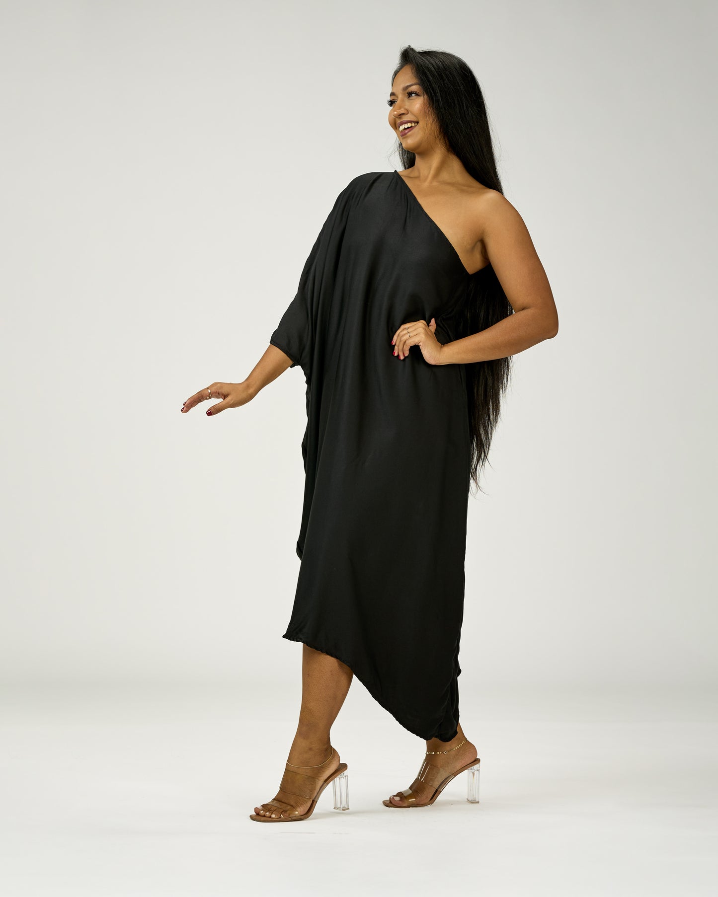 ADRIANA ONE SHOULDER KAFTAN MIDI