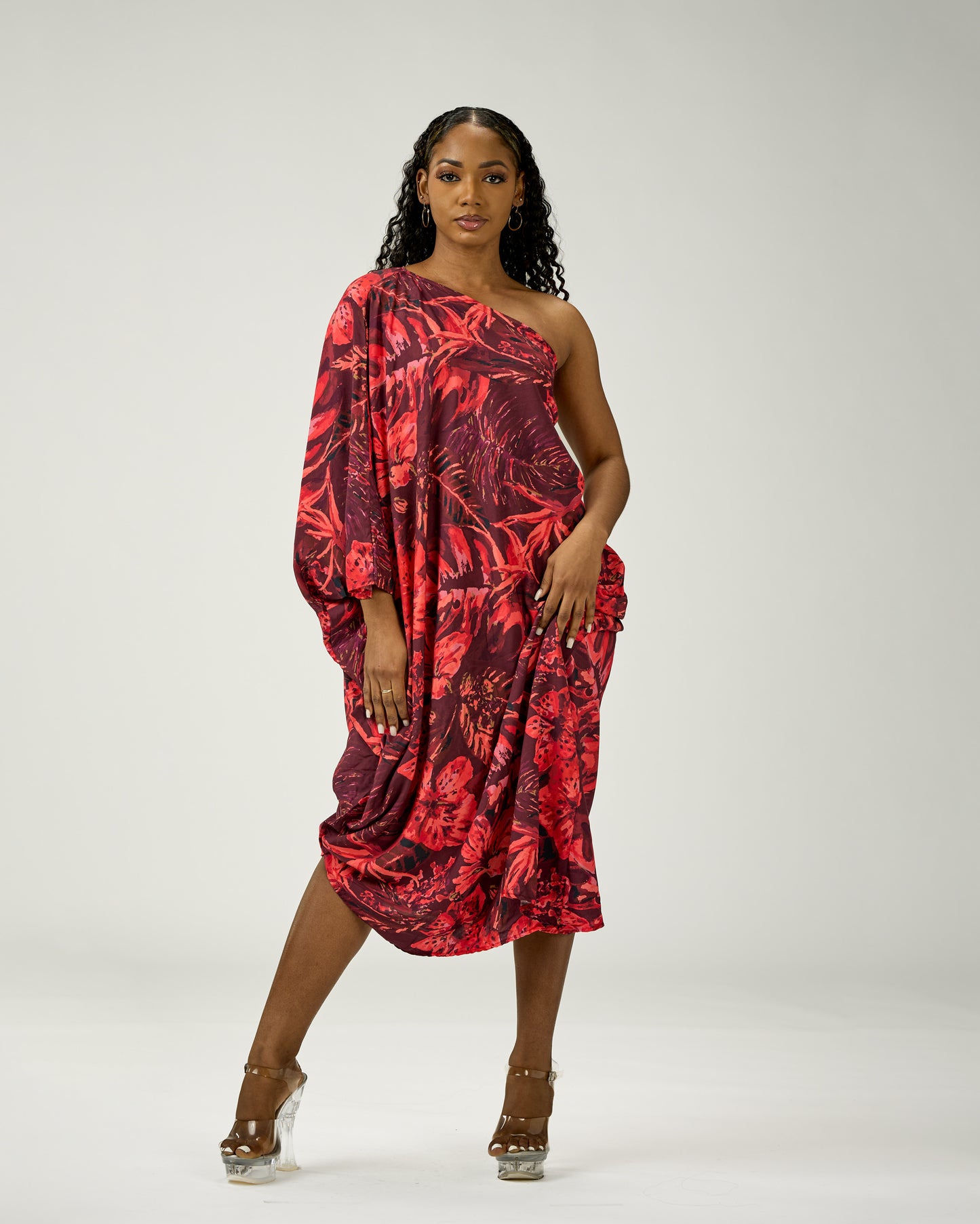 ADRIANA ONE SHOULDER KAFTAN MIDI