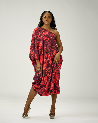 ADRIANA ONE SHOULDER KAFTAN MIDI
