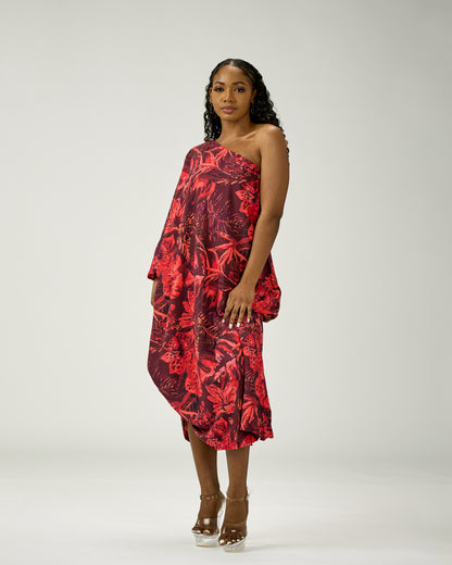 ADRIANA ONE SHOULDER KAFTAN MIDI