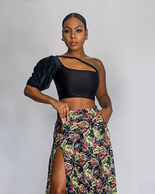 ARIANNA PP-006 _ SOLANGE CROP TOP W_ PUFFY SLEEVE SPU-017 FRONT