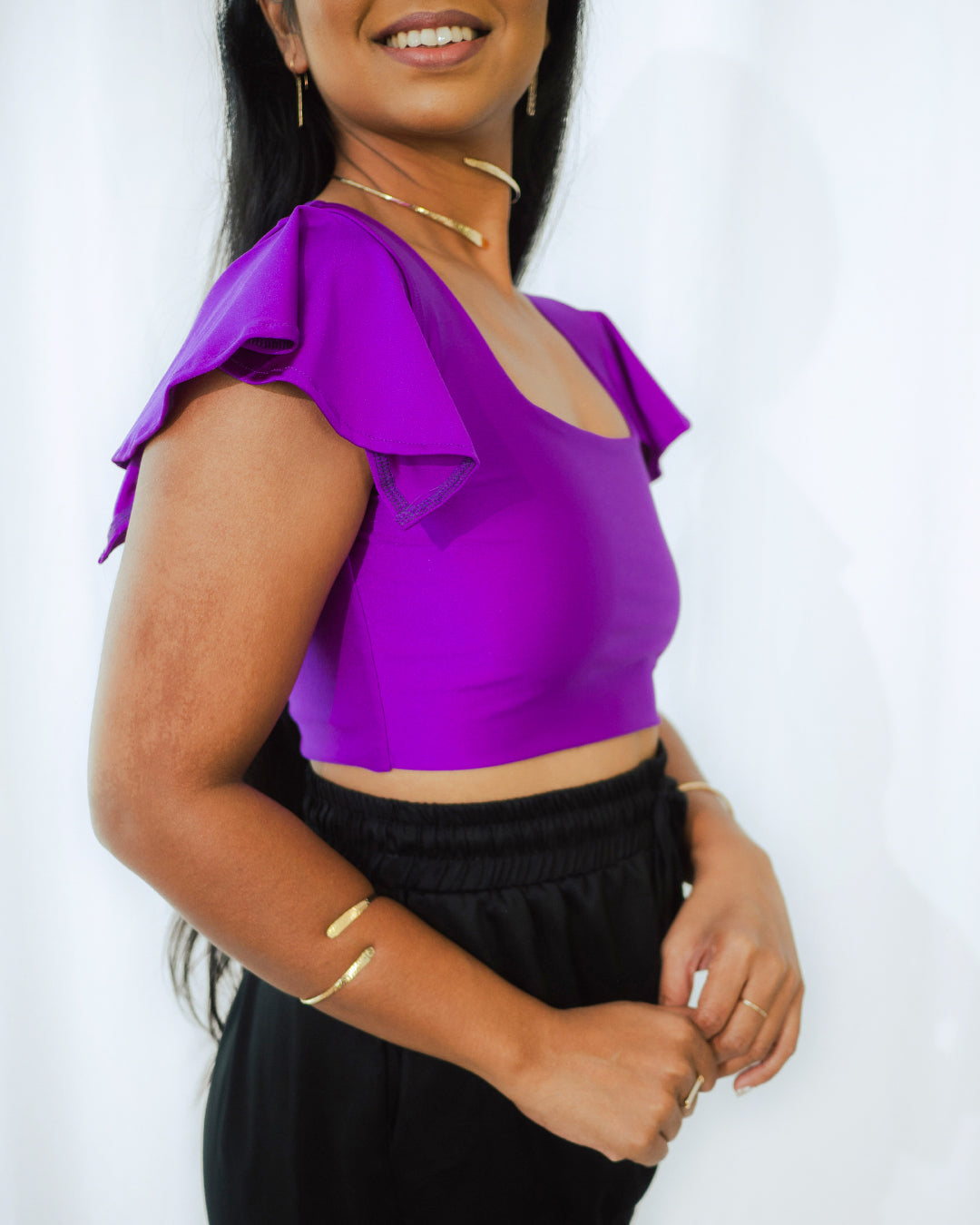 Cindy Crop Top Ruffles Sleeves Purple SPU-032 X Bridgetown Short PU-004 3_ copy