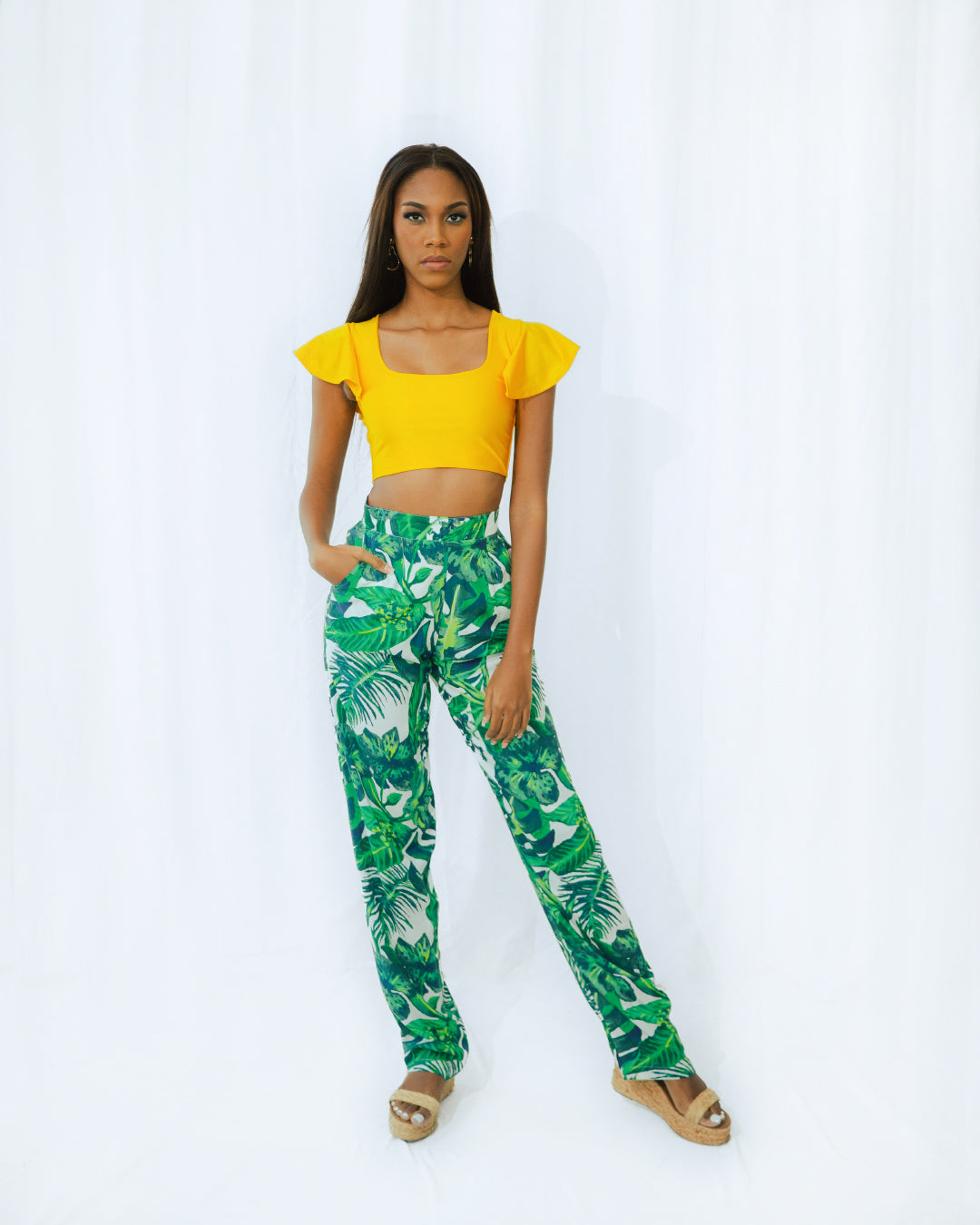 Cindy Crop Top Ruffles Yellow SPU-024 X Ivana Pants PP-018 1