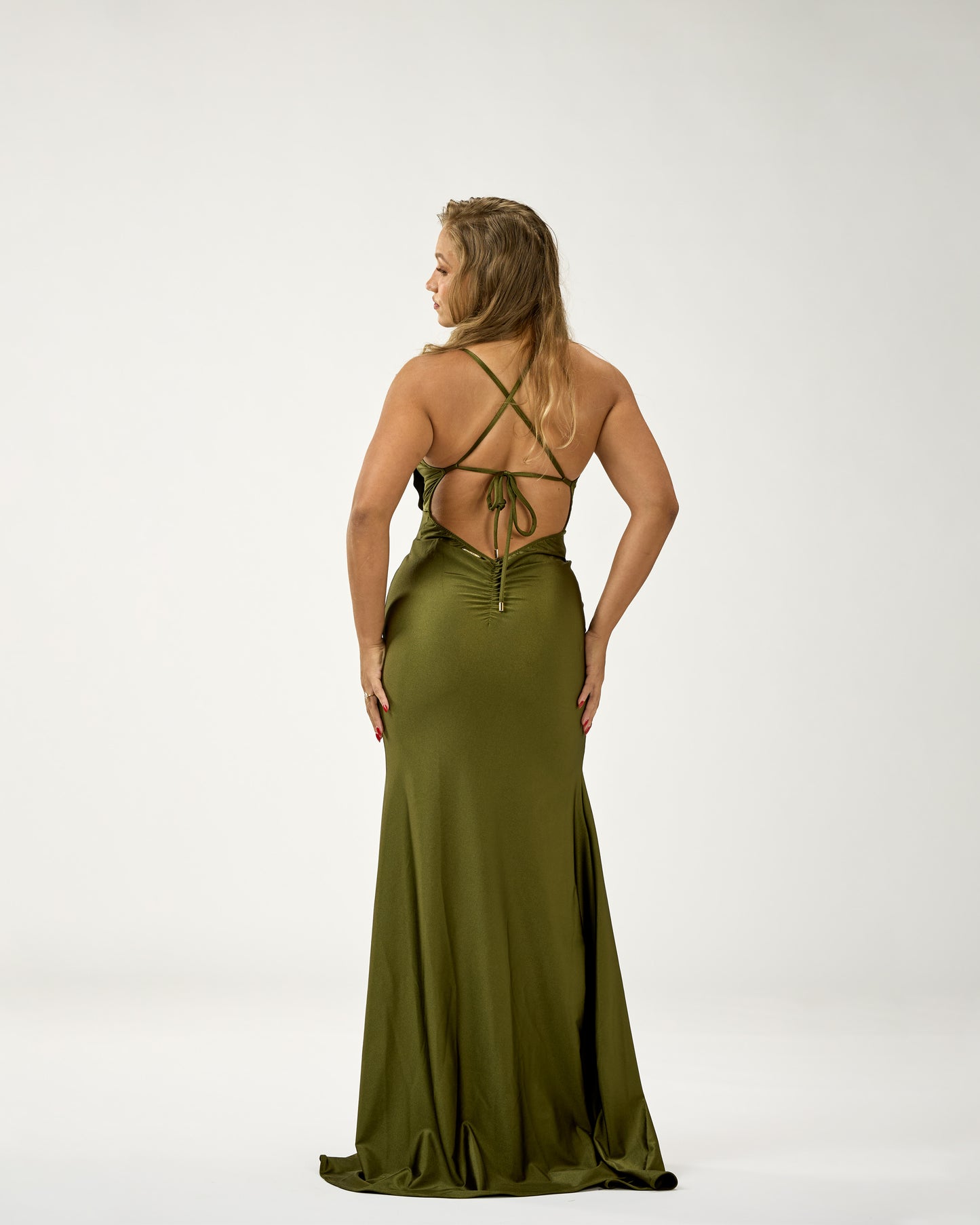 KINGSTON MAXI RUFFLES DRESS - OLIVE GREEN