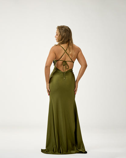 KINGSTON MAXI RUFFLES DRESS - OLIVE GREEN