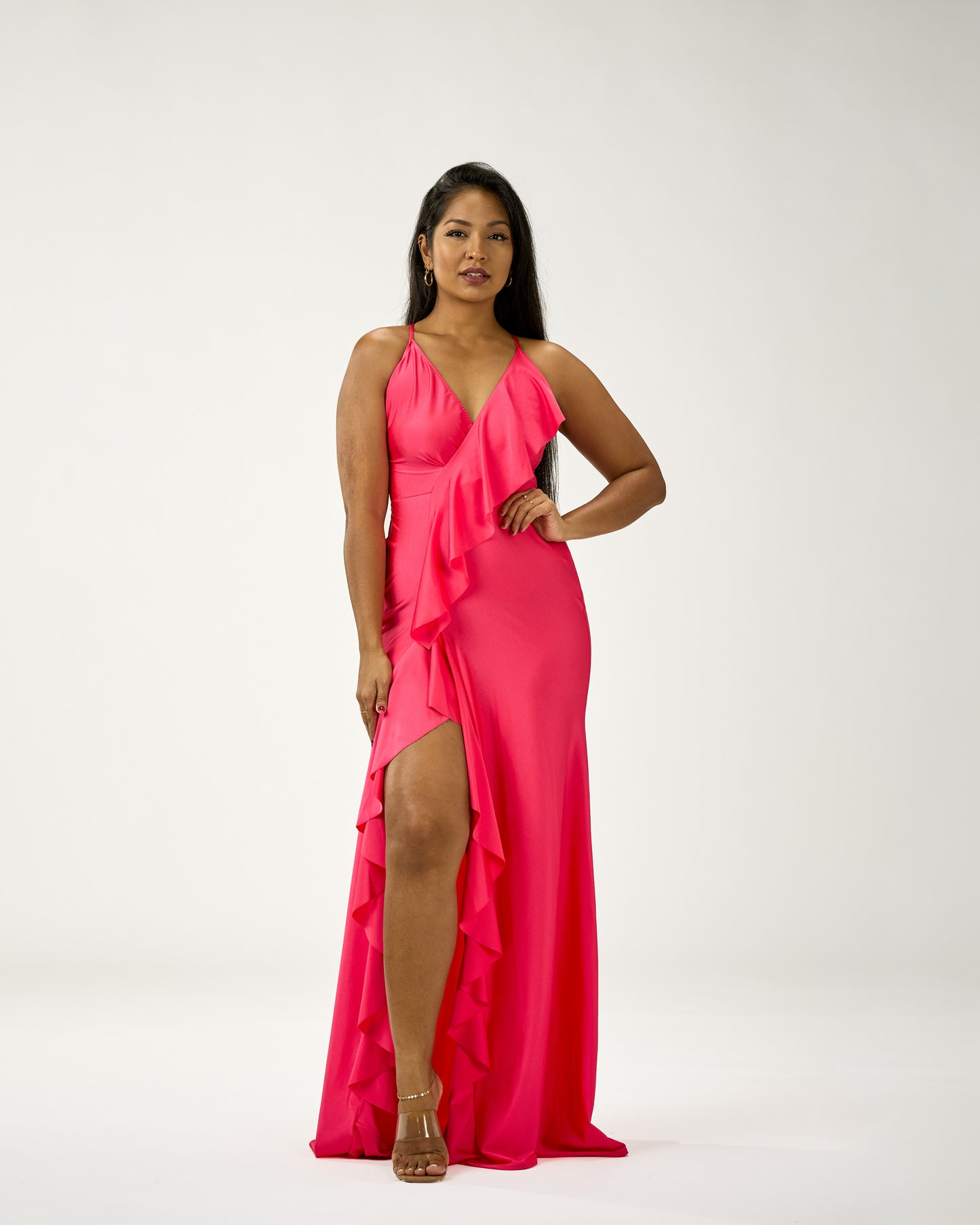 KINGSTON MAXI RUFFLES DRESS - BUBBLE GUM