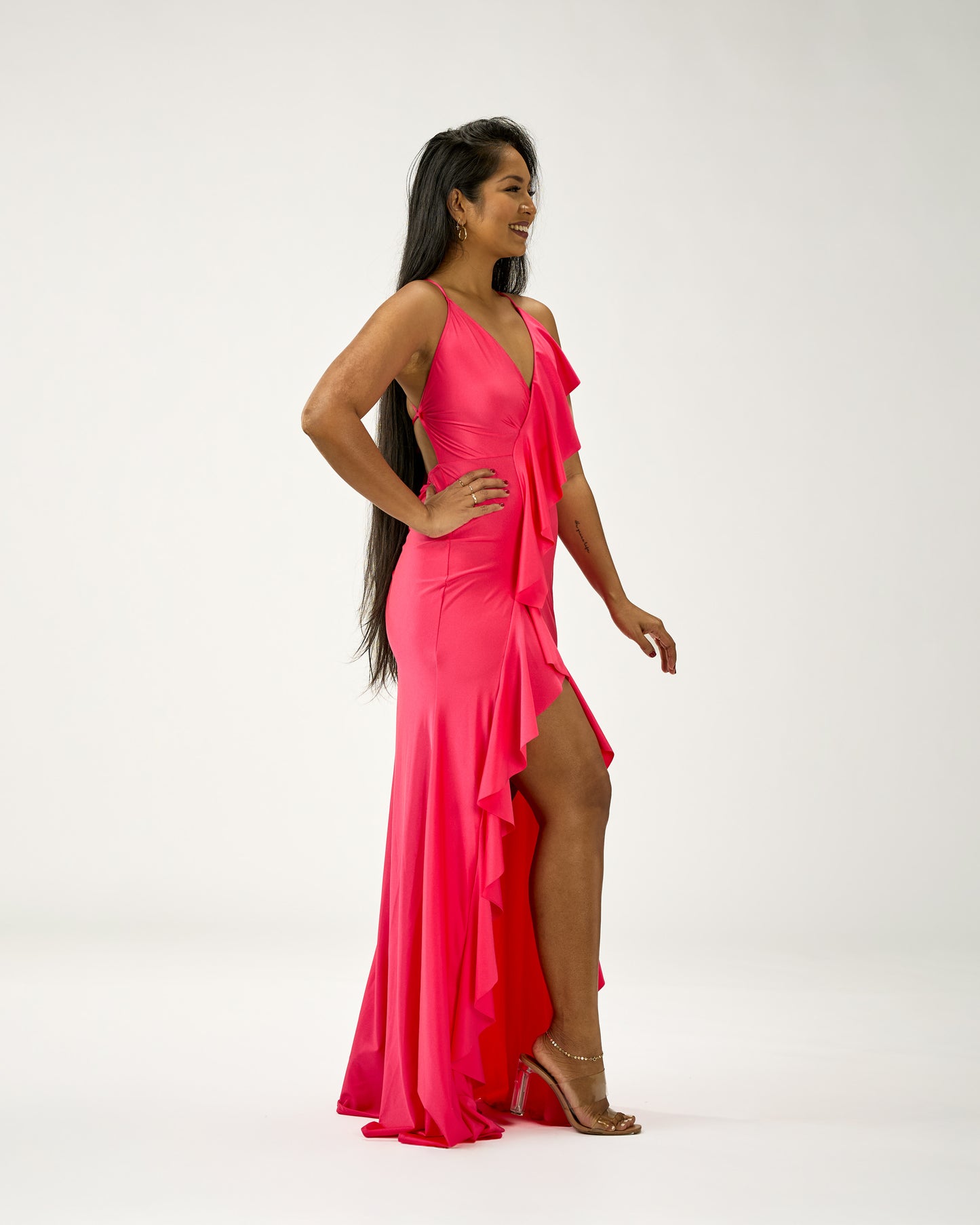 KINGSTON MAXI RUFFLES DRESS - BUBBLE GUM