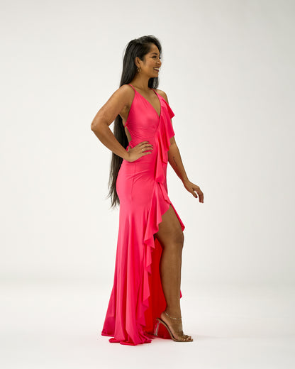 KINGSTON MAXI RUFFLES DRESS - BUBBLE GUM