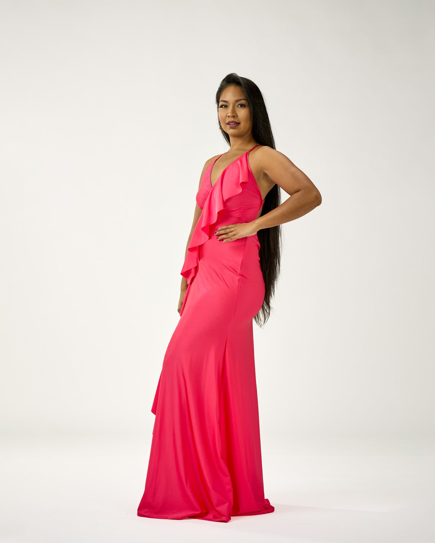 KINGSTON MAXI RUFFLES DRESS - BUBBLE GUM