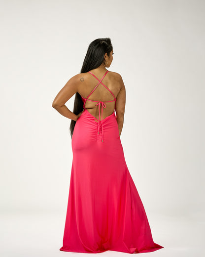 KINGSTON MAXI RUFFLES DRESS - BUBBLE GUM