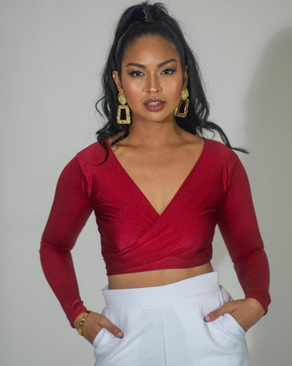 NIKITA CROP TOP LONG SLEEVE DARK RED