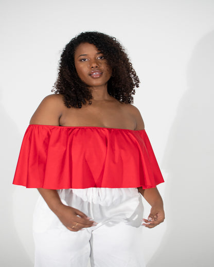 Natasha Crop Top Tomato Red SPU-015 X Bridgetown Palazzo White PU-001 5