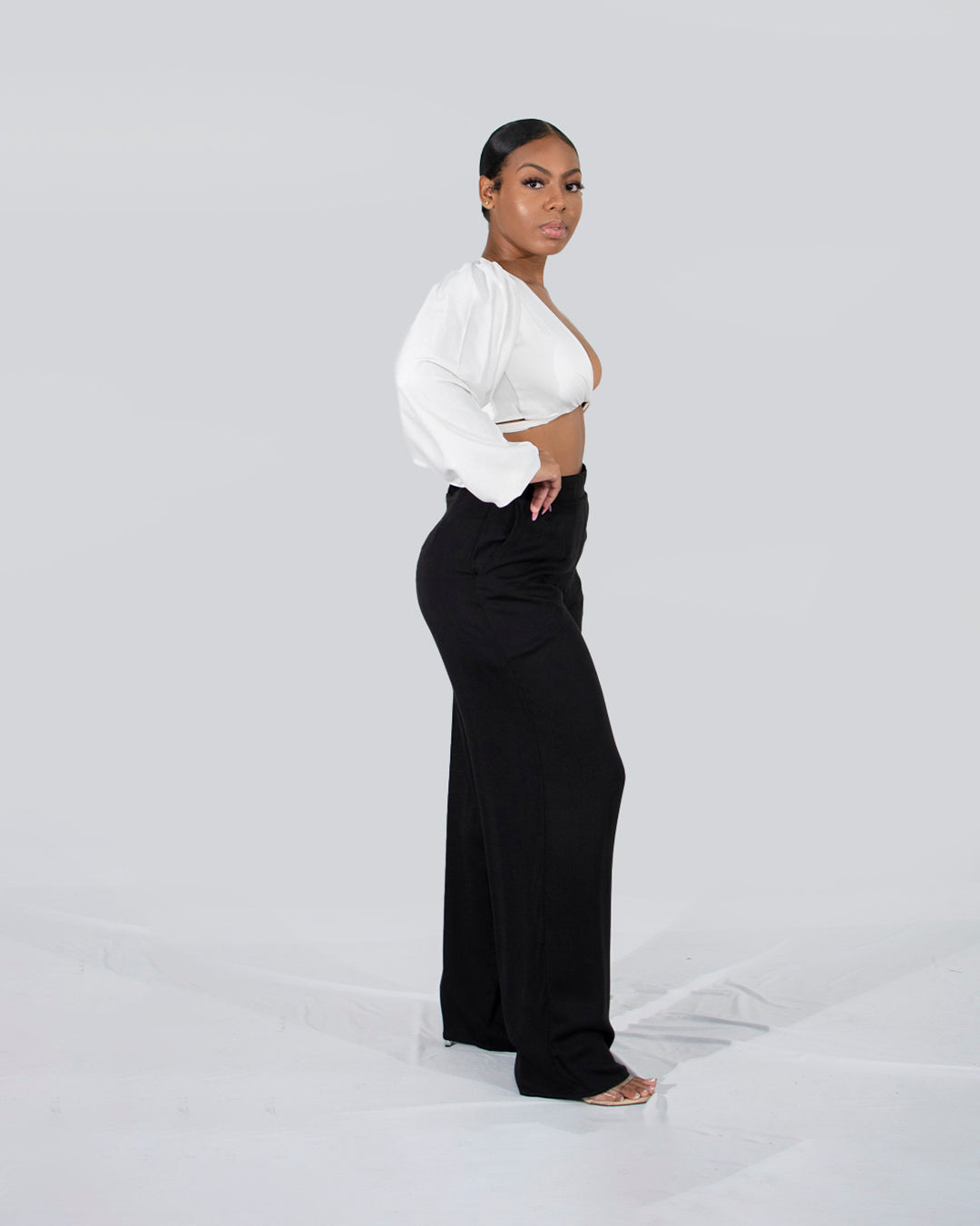 Nikita Crop Top Long Puffy Sleeves White PU-001 X Ivana Black PU-004 2