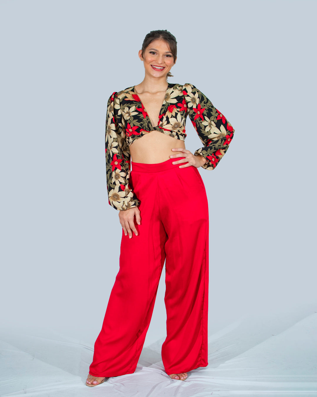 Nikita Crop Top Long Puffy Slevees PP-022 X Ivana Red PU-005 6