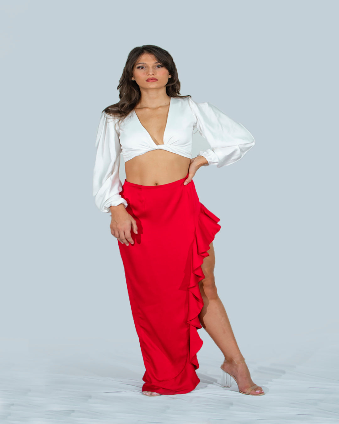 Nikita Crop Top Long Puffy Slevees White PU-001 X Sevilla Red PU-005 1