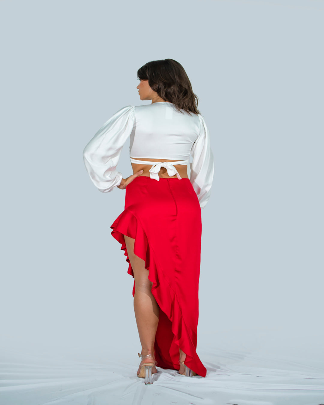 Nikita Crop Top Long Puffy Slevees White PU-001 X Sevilla Red PU-005 3