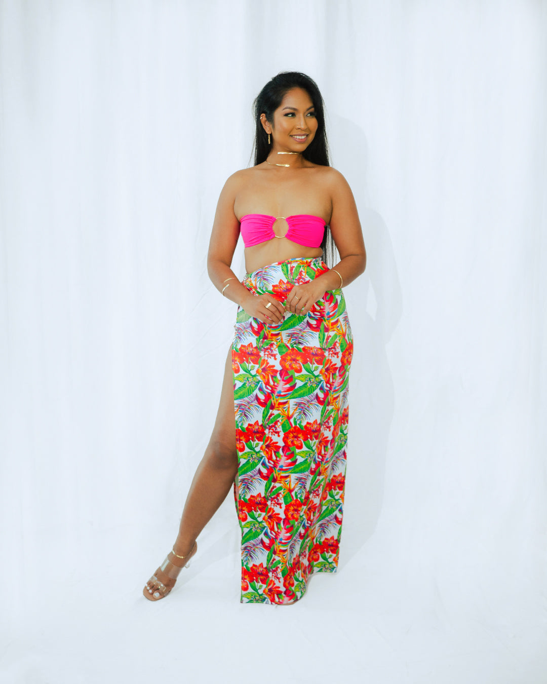 Patricia Crop Top Hot Pink SPU-011 X Silvana Maxi Skirt Close Slit SLP-004 1