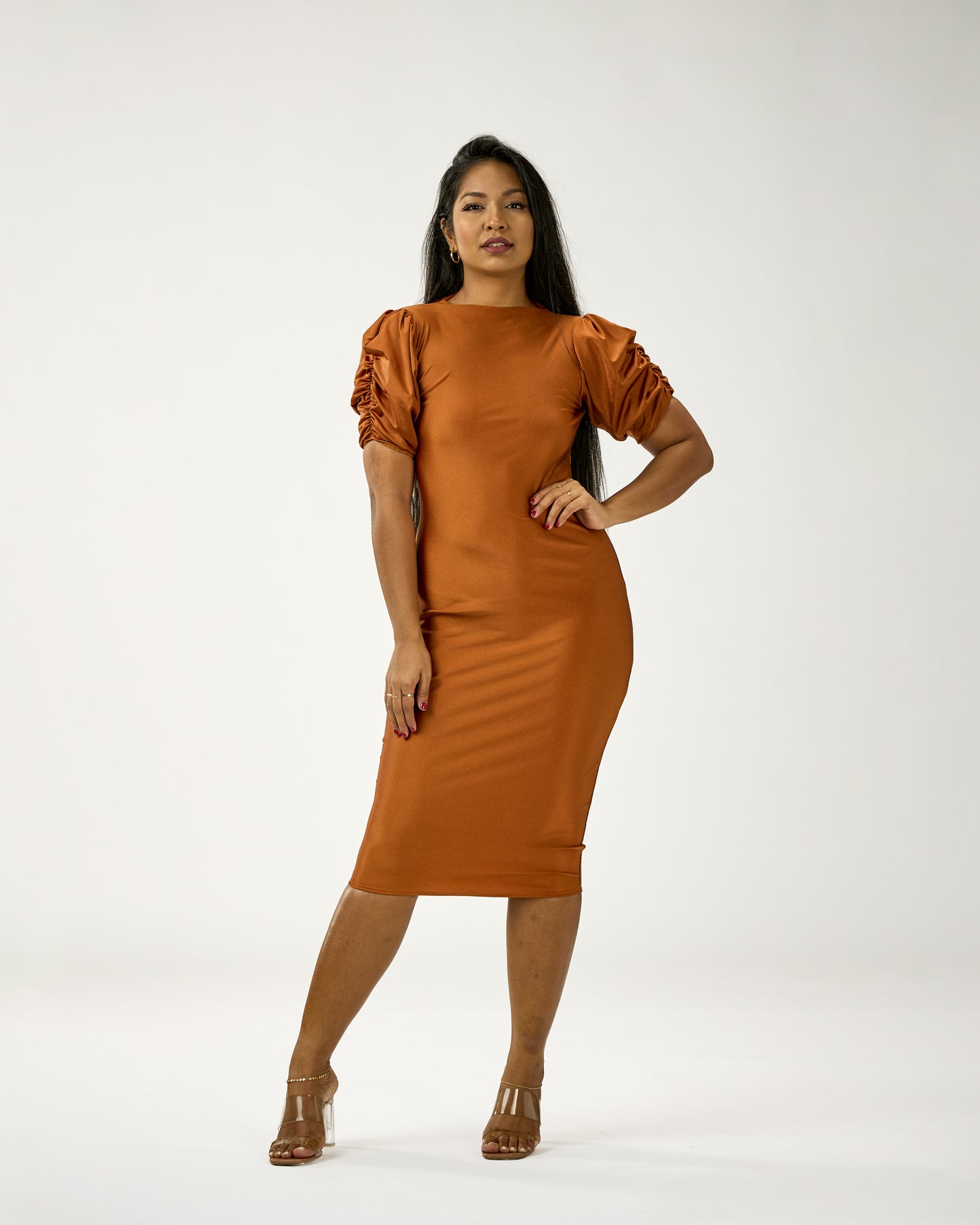 MADRID BELLOW KNEE DRESS SHORT PUFFY SLEEVES