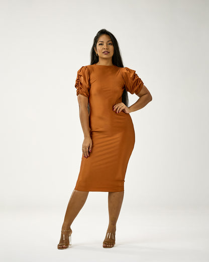MADRID BELLOW KNEE DRESS SHORT PUFFY SLEEVES