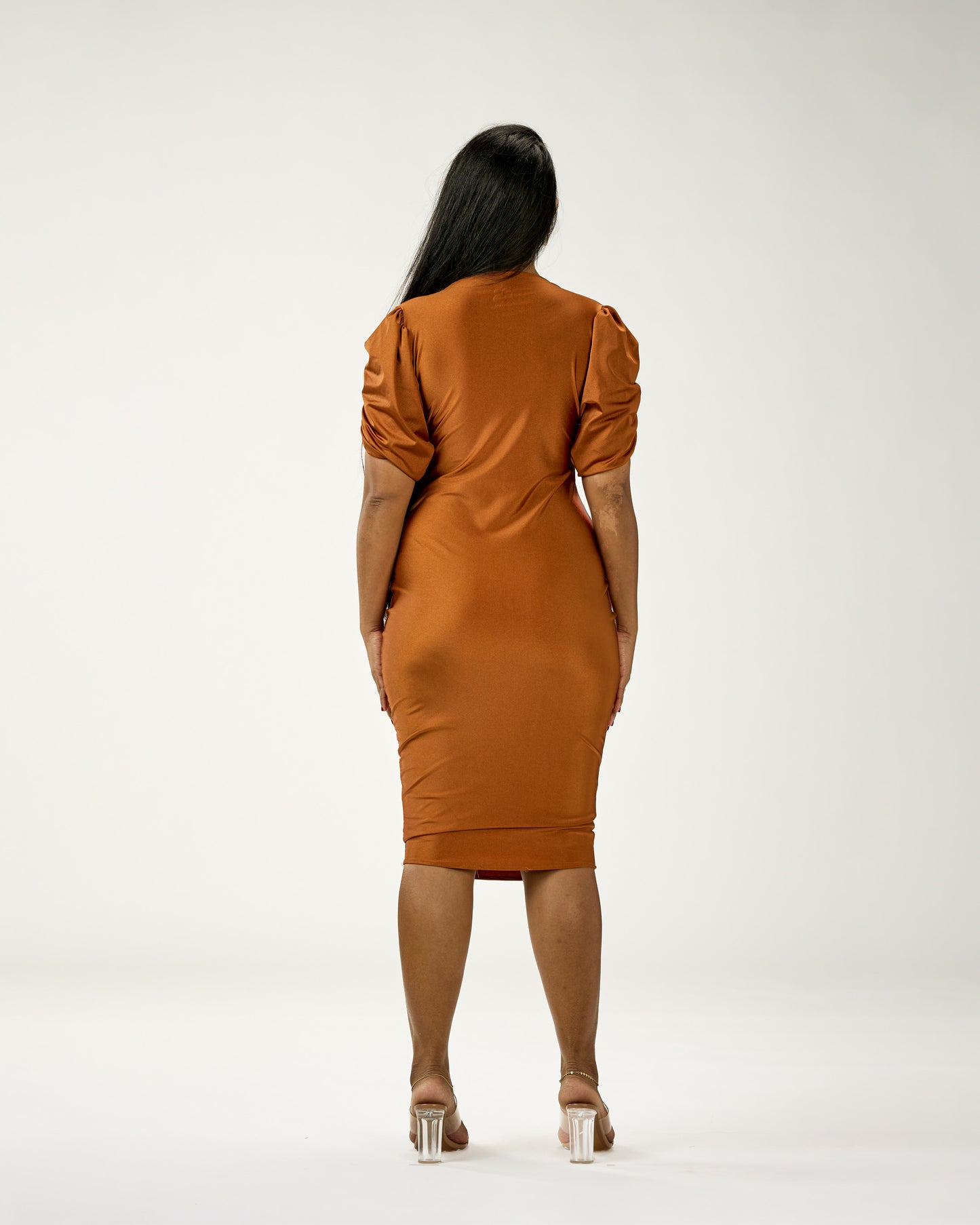 MADRID BELLOW KNEE DRESS SHORT PUFFY SLEEVES
