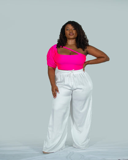 Solange Crop Top Puffy Slevee Hot Pink SPU-011 X Bridgetown Palazzo White PU-001 1