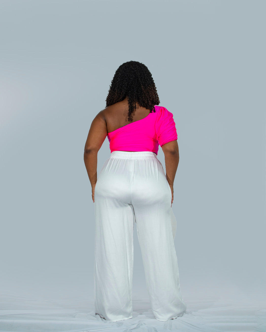 Solange Crop Top Puffy Slevee Hot Pink SPU-011 X Bridgetown Palazzo White PU-001 3